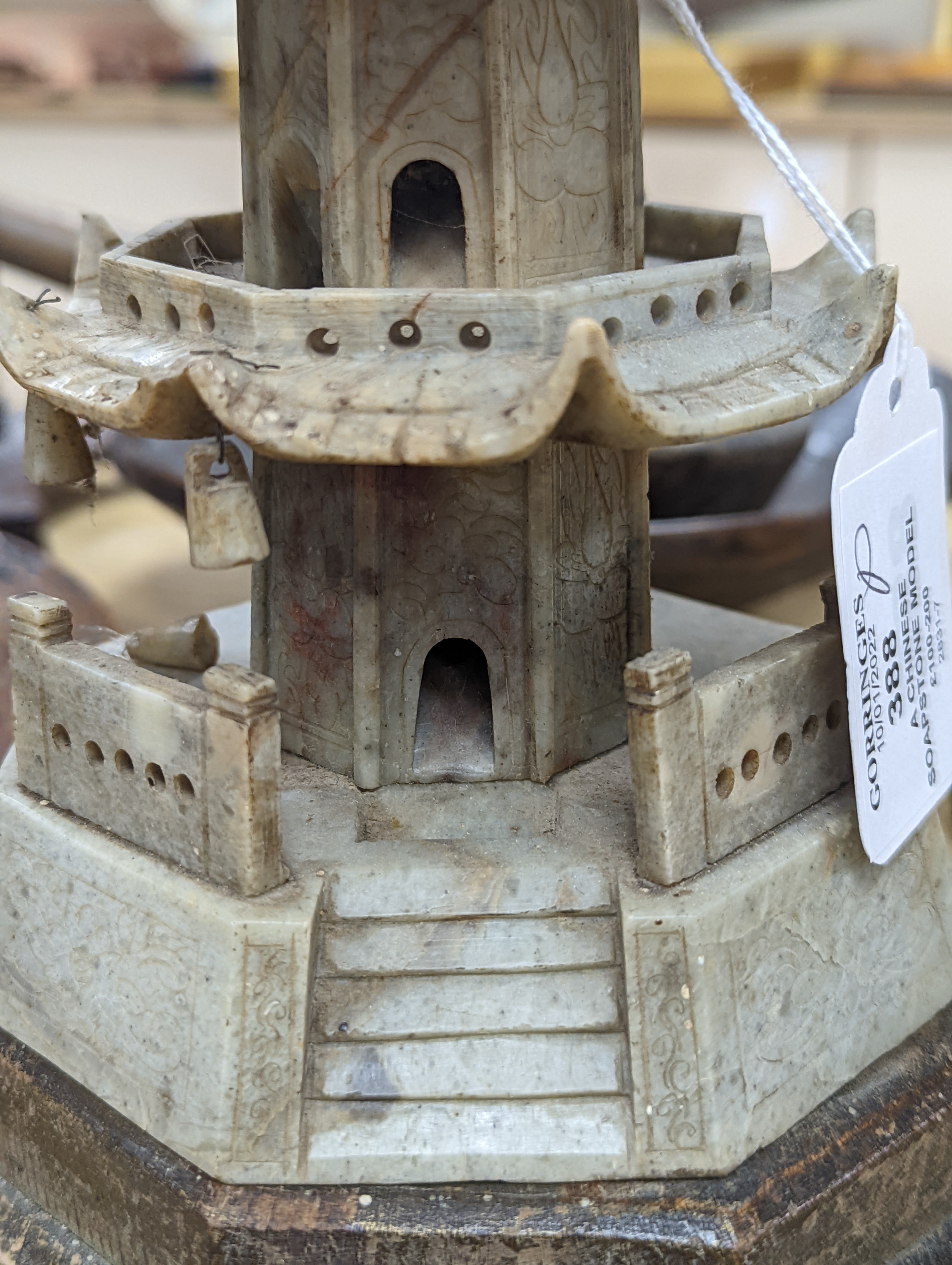A Chinese soapstone model of a pagoda, early 20th century, 42cm